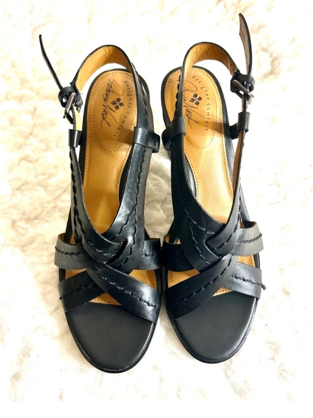 Patricia Nash Ornelia Crisscross Leather Heeled Sandal Black Womens Size 6 1/2